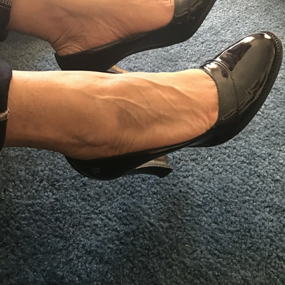 SOLD Chanel Patent leather  pumps with logo